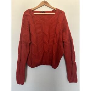 Lulus Orange Red Chunky Cable Knit Sweater Sz S Oversized Western Boho